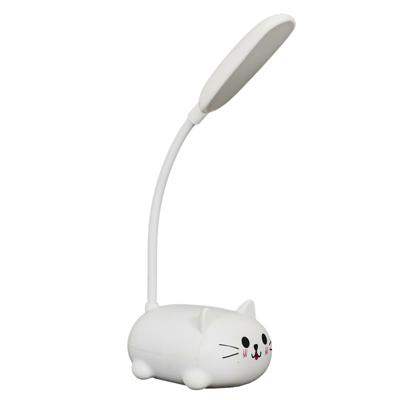 Home Deco Kids Bureaulamp/leeslamp LED - kat/poes - wit - 21 cm - met USB kabel - kinderkamer