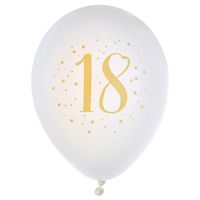 Verjaardag leeftijd ballonnen 18 jaar - 8x - wit/goud - 23 cm - Feestartikelen/versieringen - thumbnail