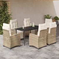 7-delige Tuinset met kussens poly rattan beige