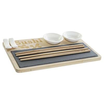 Sushi-set DKD Home Decor PC-186227 Wit Zwart Natuurlijk Bamboe Raad van bestuur Modern Orientaals 28,5 x 18,5 x 2,6 cm (9 Onderd