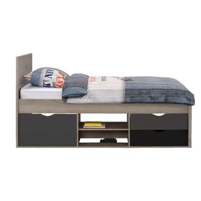 Leen Bakker - Bed Tempo Incl. Bedverhoger - Eikenkleur - 90x200 Cm - Spaanplaat - Grijs