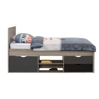 Leen Bakker - Bed Tempo Incl. Bedverhoger - Eikenkleur - 90x200 Cm - Spaanplaat - Grijs