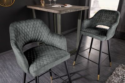 Design barkruk PARIS groen fluweel met decoratieve quilting en gouden voetdoppen - 41517