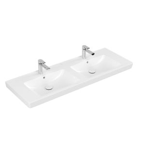 Villeroy & Boch Subway 2.0 meubelwastafel dubbel 130x47cm met 2 kraangaten met overloop 7175D001