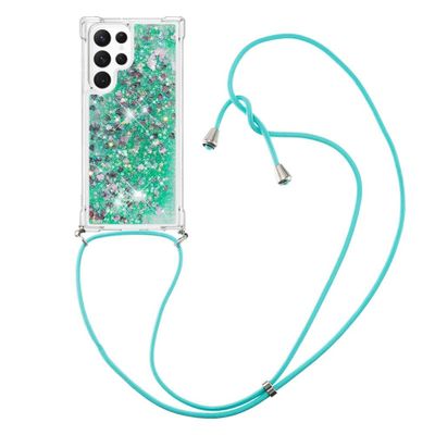 Lunso - Samsung Galaxy S23 Ultra - Telefoonhoes met koord - Glitter Groen