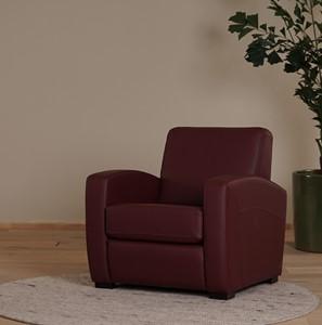 Leren fauteuil Kindly - Toledo Leer Bordeaux - Hout bruin