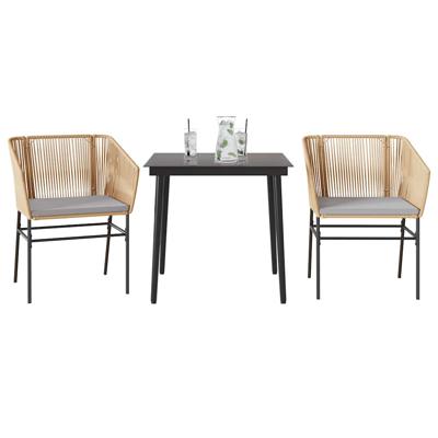 3-delige Tuinset met kussens poly rattan glas bruin