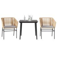 3-delige Tuinset met kussens poly rattan glas bruin