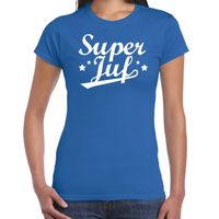 Super juf cadeau t-shirt blauw voor dames