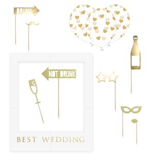 Foto prop set Best Wedding - Bruiloft - goud/wit - 13-delig - met frame - photobooth/selfie