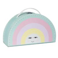 Kinderkoffer regenboog - multi kleuren - 24 cm - karton - opbergkoffer - kraamcadeau
