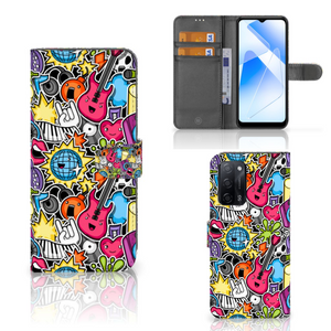 OPPO A16/A16s/A54s Wallet Case met Pasjes Punk Rock