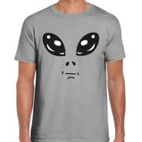 Verkleed T-shirt heren - grijs - Alien / buitenaards wezen gezicht - Carnaval