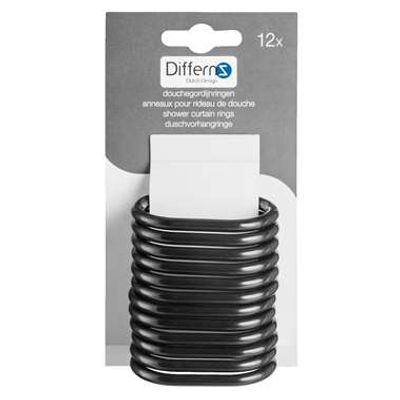 Douchegordijnringen Minor - zwart - 7,7x3,8 cm (12 stuks)