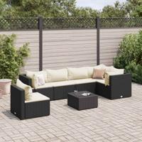7-delige Loungeset met kussens poly rattan zwart