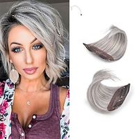 2 pak 4 inch korte dikke haarstukken die extra haarvolume toevoegen clip in hair extensions haar topper voor dunner wordend haar vrouwen kleur grijs/bruin/zilver/wit gemengd Lightinthebox