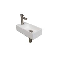 INK - Fonteinpack Polystone Links incl. Fonteinkraan - Design Sifon - Design Plug en Montageset - 360x180x90 Mm - Mat Wit/brushed Nickel