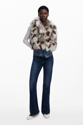 Denim gilet met bont - BROWN - XL
