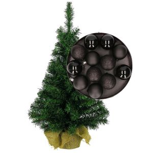 Mini kerstboom/kunst kerstboom H75 cm inclusief kerstballen zwart