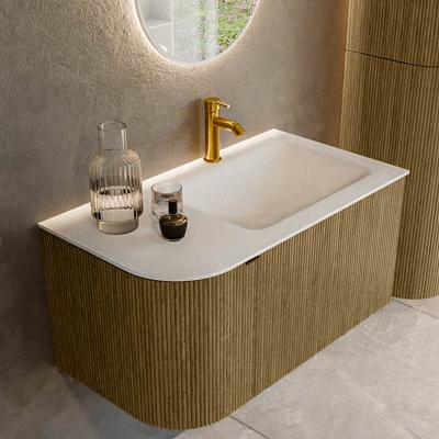 Badmeubel Mondiaz Kurve | 85 cm cm | Meubelkleur Dusk | Wastafelkleur Talc | Solid surface | Wasbak rechter zijde spoelbak | 1 kraangat