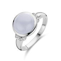 Ring Ronde Steen witgoud-chalcedoon-diamant 0,08ct h si blauw