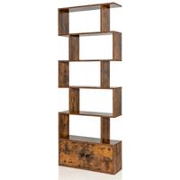 Boekenplank 6-Laags S-vormige Boekenkast Decoratieve Opbergplanken 70 x 23 x 183 cm Koffie