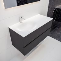 Mondiaz Vica Moon badmeubel antraciet mat 100 cm 2 lades solid surface enkele spoelbak links 1 kraangat