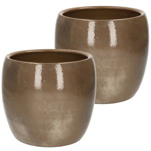 Mica Decorations Bloempot - 2x - donker bruin - keramiek - H18 x D20 cm