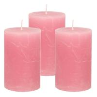 Atmosphera Stompkaars - 3x - oudroze - 5 x 8 cm - klein rustiek model - cilinderkaars - kaars