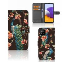 Samsung Galaxy A22 4G | M22 | Telefoonhoesje | Met pasjeshouder | Pauw met Bloemen