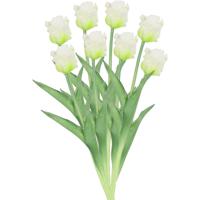 Kunstbloemen boeket tulp Parkiet - 8x - wit - real touch - levensecht - 40 cm - decoratie bloemen - thumbnail