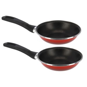 Set van 2x stuks aluminium koekenpan/hapjespan Merida rood met anti-aanbak laag 18 cm   -