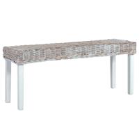 Bankje 110 cm natuurlijk kubu rattan en massief mahoniehout wit