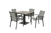 Qopps Javie up down tafel met 4 Tampa stapelbare tuinstoel