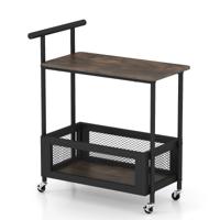 Mobiele Bijzettafel met Wieltjes en Handvat 2-traps Serveerwagen met Open Opbergvak en Draadmand Veelzijdige Rolwagen