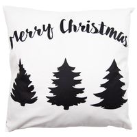 Clayre & Eef Kussenhoes 45x45 cm Wit Zwart Polyester Vierkant Kerstboom Merry Christmas Sierkussenhoes Wit - thumbnail