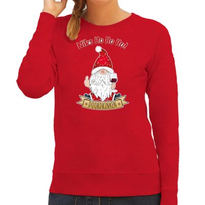 Foute Kersttrui/sweater voor dames - Wijn kabouter/gnoom - rood - Doordrinken Foute Kersttrui/sweater voor dames - Wijn kabouter/gnoom - rood - Doordrinken