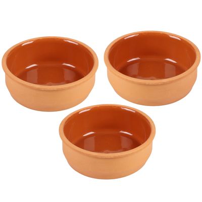 Tapas/sauzen/hapjes serveer schaaltjes set - 3x stuks - terracotta - 12 x 4 cm p/st