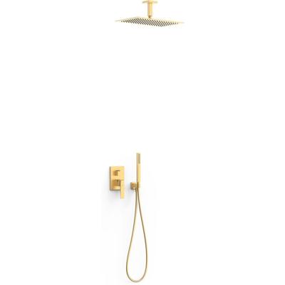 Regendouche set Tres Slim | Inbouw | Mengkraan | 2-weg | Vierkant | 24k Goud mat