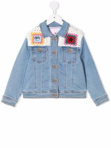 Chiara Ferragni Kids veste en jean à détails en crochet - Bleu