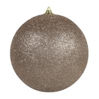 Kerstbal - groot - champagne - D25 cm - kunststof - glitter afwerking - kerstversiering - thumbnail