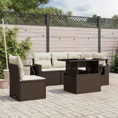 6-delige Loungeset met kussens poly rattan bruin