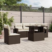 6-delige Loungeset met kussens poly rattan bruin