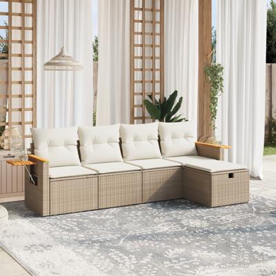 5-delige Loungeset met kussens poly rattan beige