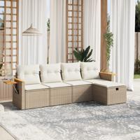 5-delige Loungeset met kussens poly rattan beige