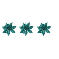 3x Kerstversieringen glitter kerstster emerald groen op clip 15 cm   -