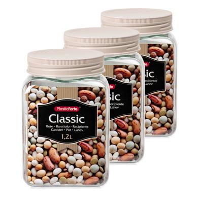Plasticforte keuken voorraadpot/weckpot - Set van 8x stuks - kunststof - taupe - 1.2 liter - met dek