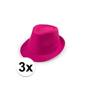 3x Roze hoedje trilby model voor volwassenen   -