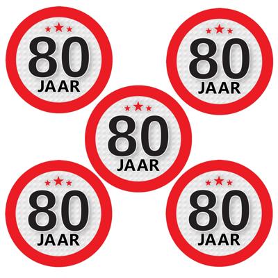 80 jaar leeftijd sticker - 5x - rond - Dia 9 cm - 80 jaar verjaardag - jubileum - leeftijd versierin