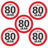 80 jaar leeftijd sticker - 5x - rond - Dia 9 cm - 80 jaar verjaardag - jubileum - leeftijd versierin